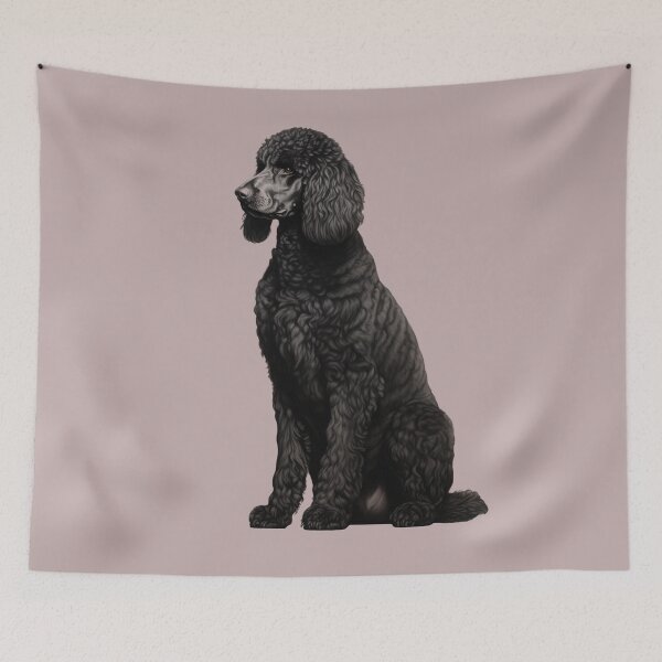 Item preview, Majestic Black Poodle Sitting Portrait Art Print designed and sold by solrevolver.