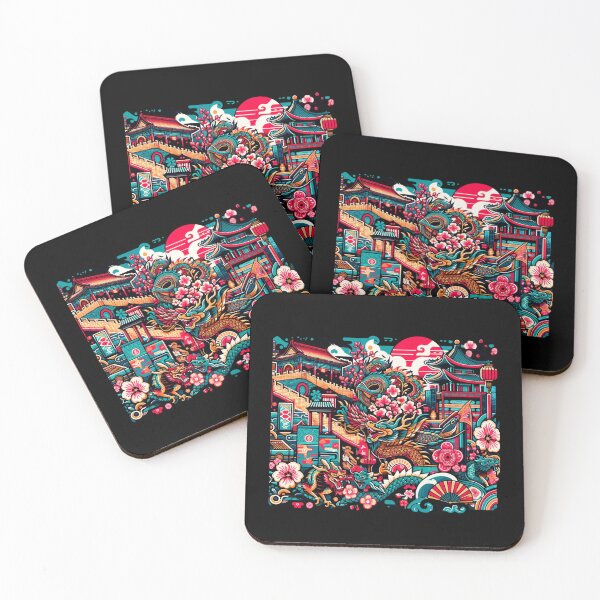 Item preview, Mythic Elegance: Dragon and Floral Splendor in a Traditional Asian Setting designed and sold by ChromaticBlend.