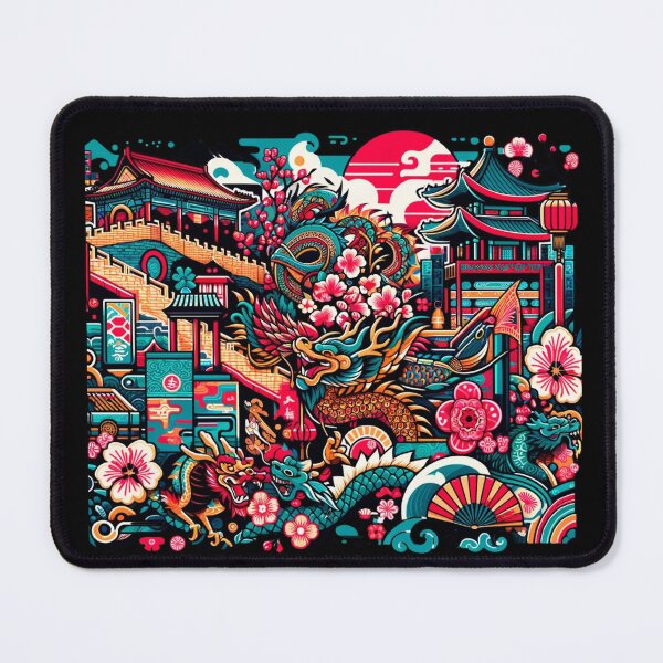 Item preview, Mythic Elegance: Dragon and Floral Splendor in a Traditional Asian Setting designed and sold by ChromaticBlend.