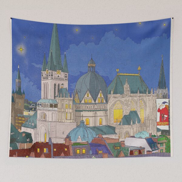 Item preview, Aachen Germany Christmas Eve Cityscape Whimsical Art designed and sold by Wall-Art-Sketch.