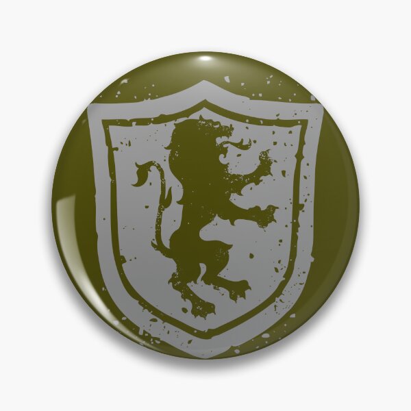 Item preview, Heraldic lion standing on hind legs on an English triangular shield with two tipped arcs at the head designed and sold by VugArtShop.