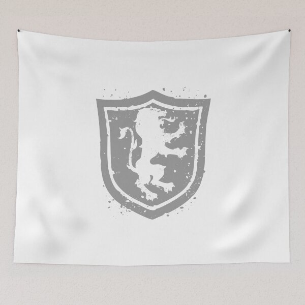 Item preview, Heraldic lion standing on hind legs on an English triangular shield with two tipped arcs at the head designed and sold by VugArtShop.