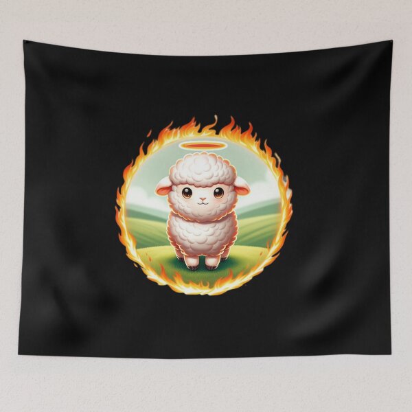 Item preview, Angel Lamb Ablaze: Innocence Meets Fiery Aura designed and sold by ChromaticBlend.