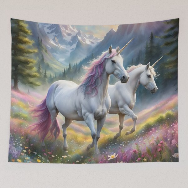 Item preview, Two magical unicorns wander through a beautiful wildflower meadow! designed and sold by Zen-Hues.