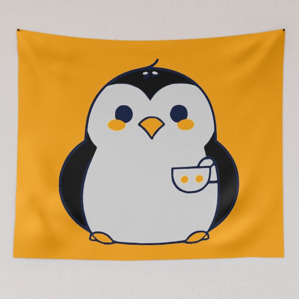 Aperçu de l'œuvre Pingouin mignon et drôle avec une tasse de café créée et vendue par JoeStylistic.