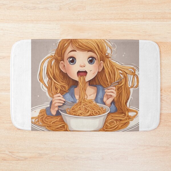 Item preview, Cute Girl Eating Spaghetti Sticker, Girl Eating Spaghetti Sticker, Cute Anime Girl Eating Spaghetti Sticker, Cute Kawaii Girl Eating Spaghetti  designed and sold by Footy Frenzy.
