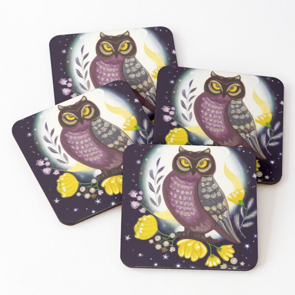 Item preview, “Mystical owl in front of the moon surrounded by flowers and stars” designed and sold by MyTshirtArt.