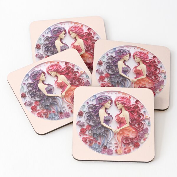 Artikelvorschau, Zwillinge-Zwillinge – Lila und Rosa – Quilled-Papierkunstwerk entworfen und verkauft von Food Lover Art.
