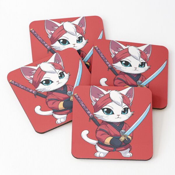 Item preview, White ninja cat in cute red ninja outfit designed and sold by Unlimited-Store.