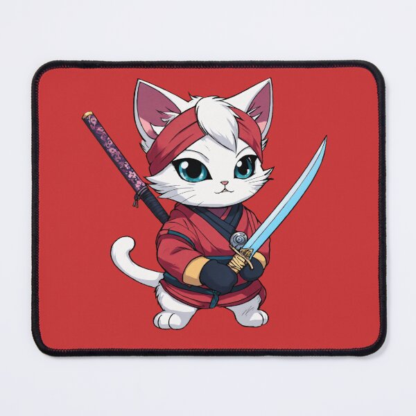Item preview, White ninja cat in cute red ninja outfit designed and sold by Unlimited-Store.
