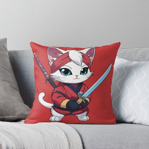 Item preview, White ninja cat in cute red ninja outfit designed and sold by Unlimited-Store.