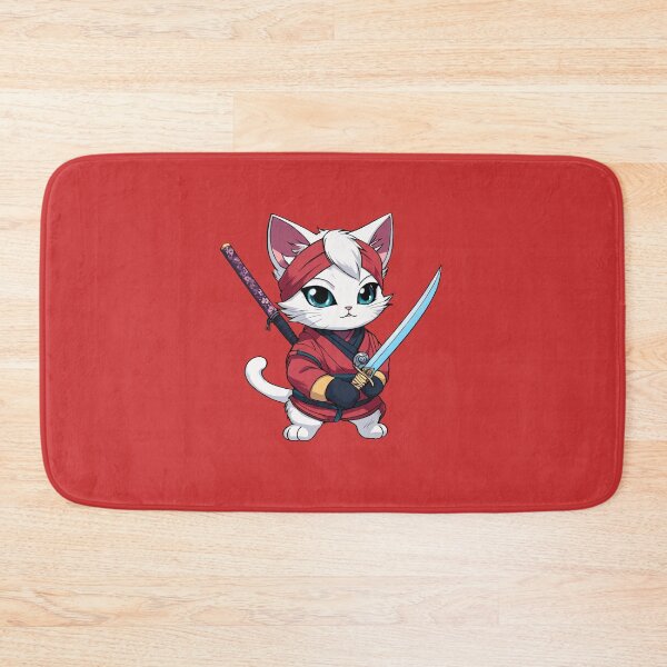 Item preview, White ninja cat in cute red ninja outfit designed and sold by Unlimited-Store.