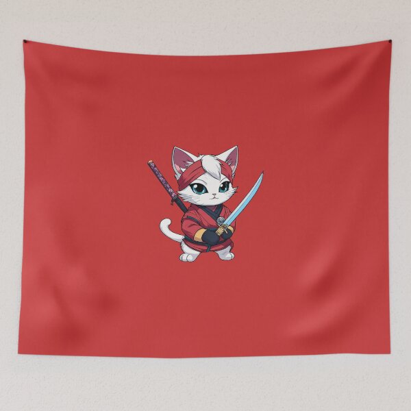 Item preview, White ninja cat in cute red ninja outfit designed and sold by Unlimited-Store.