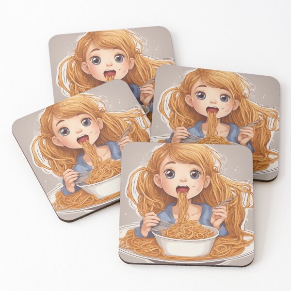 Item preview, Cute Girl Eating Spaghetti Sticker, Girl Eating Spaghetti Sticker, Cute Anime Girl Eating Spaghetti Sticker, Cute Kawaii Girl Eating Spaghetti  designed and sold by Footy Frenzy.