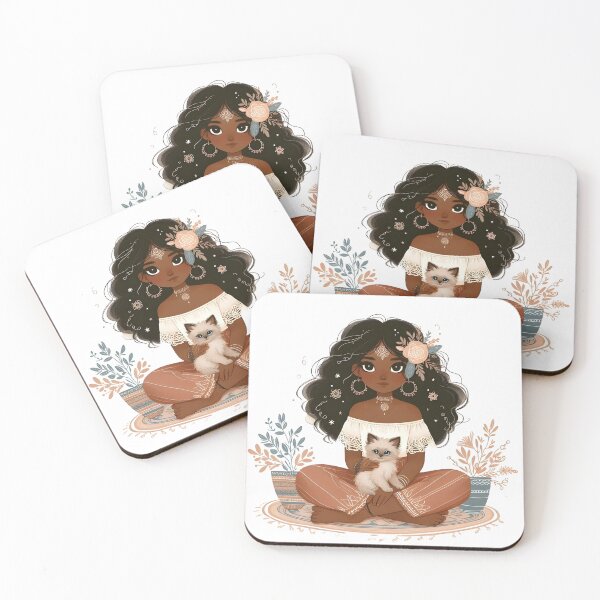 Item preview, Boho Girl and Cat Cottagecore Plants and Cute Kitten designed and sold by ShoniwDesigns.