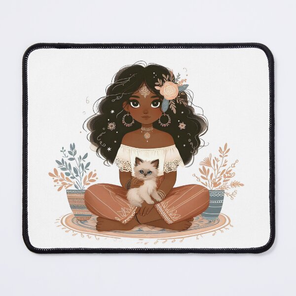 Item preview, Boho Girl and Cat Cottagecore Plants and Cute Kitten designed and sold by ShoniwDesigns.