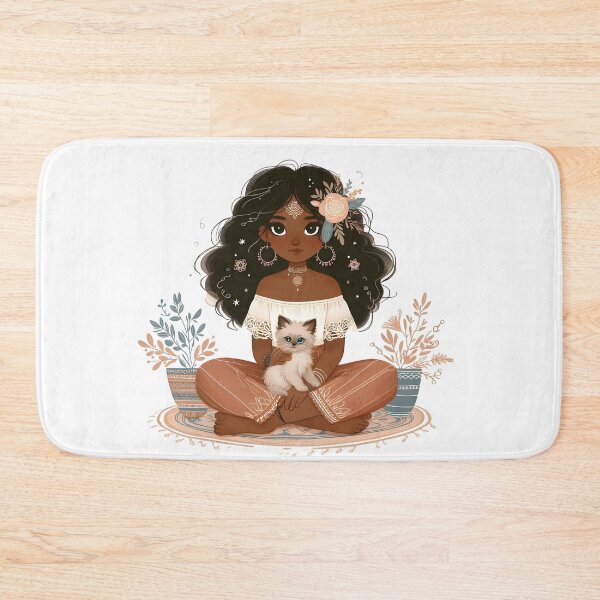 Item preview, Boho Girl and Cat Cottagecore Plants and Cute Kitten designed and sold by ShoniwDesigns.
