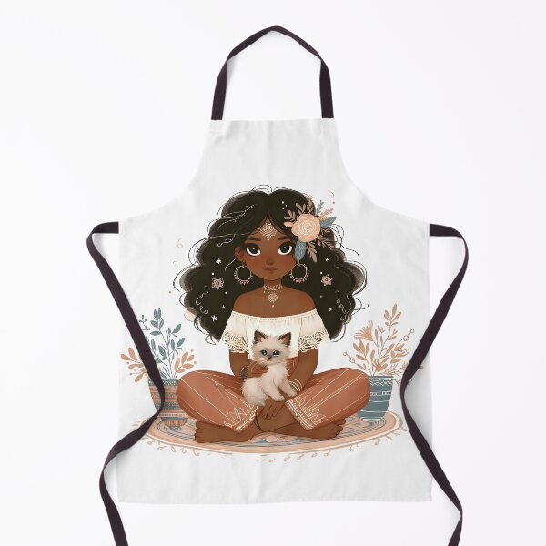 Item preview, Boho Girl and Cat Cottagecore Plants and Cute Kitten designed and sold by ShoniwDesigns.
