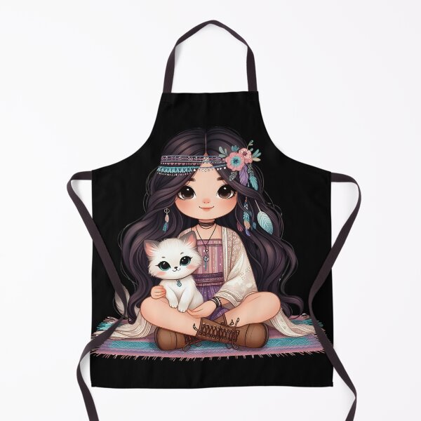 Item preview, Boho Girl and Cat Cottagecore Plants and Cute Kitten Purple Teal designed and sold by ShoniwDesigns.