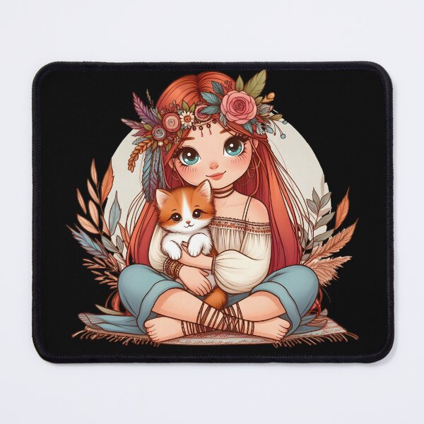 Item preview, Boho Girl and Cat Cottagecore Plants and Cute Kitten designed and sold by ShoniwDesigns.