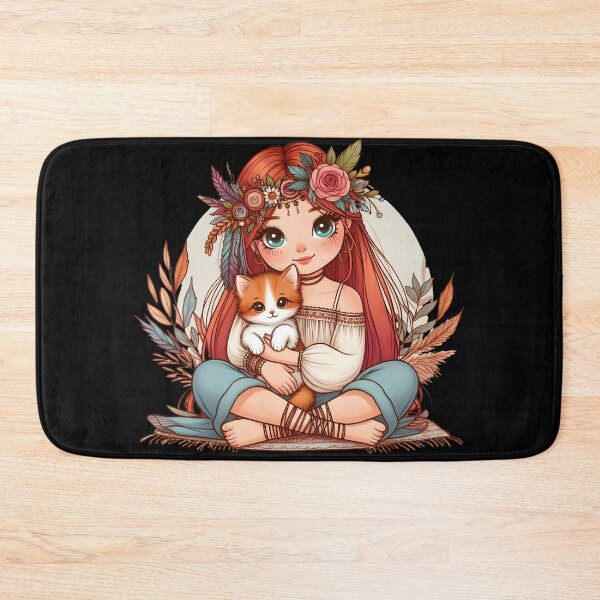 Item preview, Boho Girl and Cat Cottagecore Plants and Cute Kitten designed and sold by ShoniwDesigns.