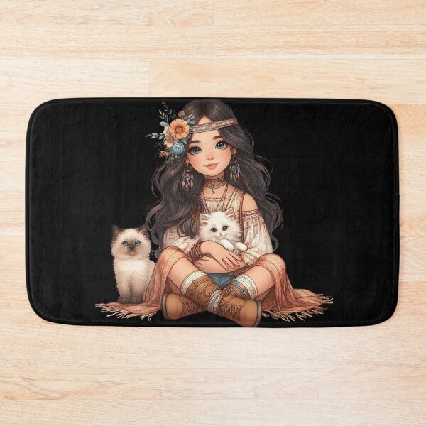 Item preview, Boho Girl and Cat Cottagecore Plants and Cute Kitten Cat Mama Cat Lover designed and sold by ShoniwDesigns.