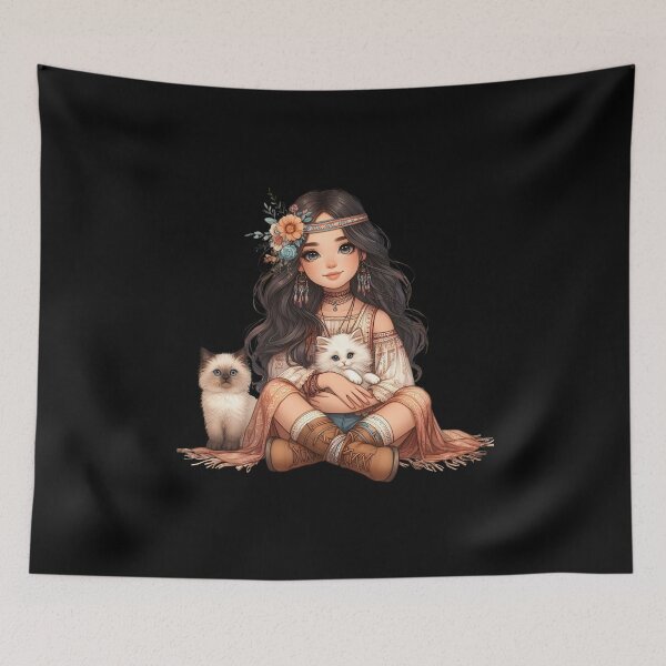 Item preview, Boho Girl and Cat Cottagecore Plants and Cute Kitten Cat Mama Cat Lover designed and sold by ShoniwDesigns.