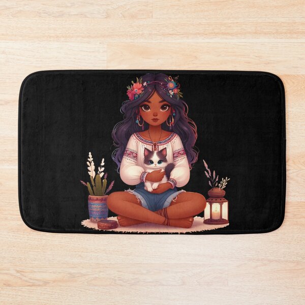 Item preview, Boho Girl and Cat Cottagecore Plants and Cute Kitten Cat Mama Cat Lover designed and sold by ShoniwDesigns.