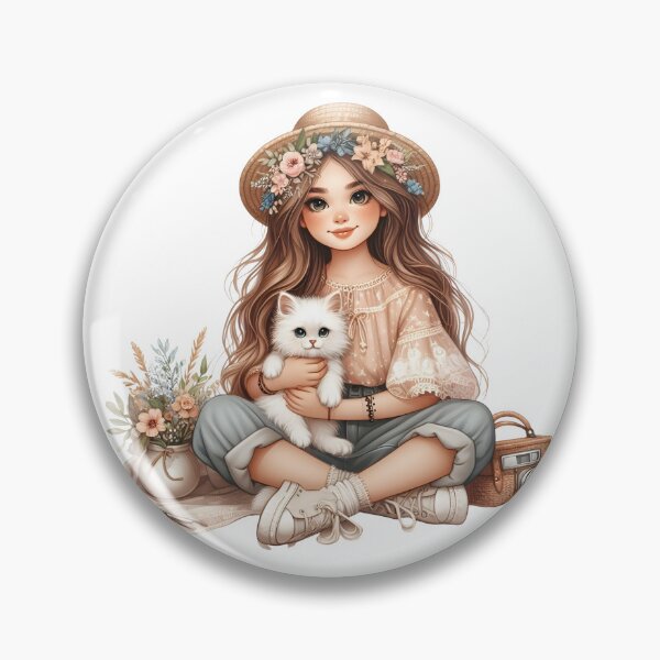 Item preview, Boho Girl and Cat Cottagecore Plants and Cute Kitten Cat Mama Cat Lover designed and sold by ShoniwDesigns.