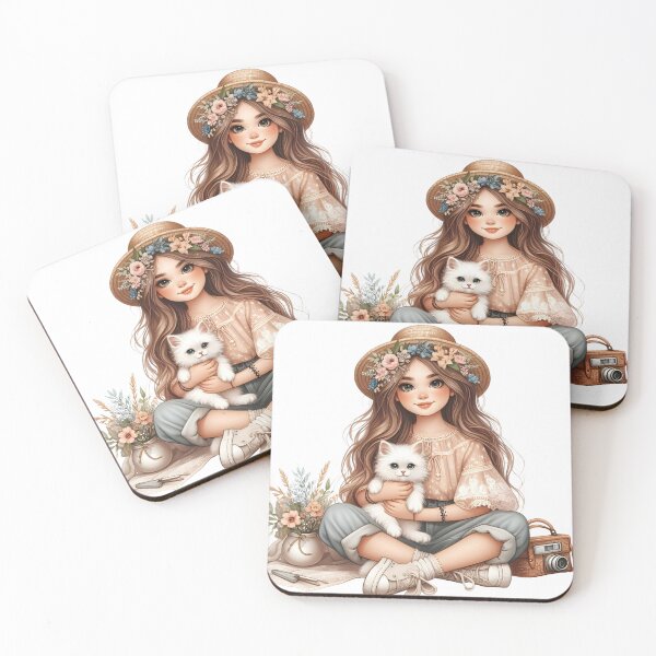 Item preview, Boho Girl and Cat Cottagecore Plants and Cute Kitten Cat Mama Cat Lover designed and sold by ShoniwDesigns.