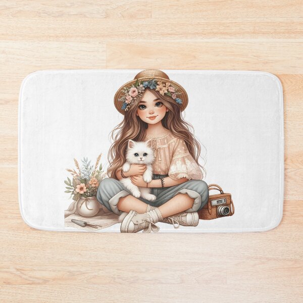 Item preview, Boho Girl and Cat Cottagecore Plants and Cute Kitten Cat Mama Cat Lover designed and sold by ShoniwDesigns.