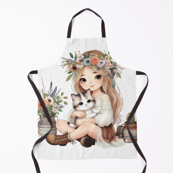Item preview, Boho Girl and Cat Cottagecore Plants and Cute Kitten Cat Mama Cat Lover designed and sold by ShoniwDesigns.