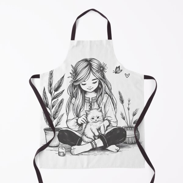 Item preview, Boho Girl and Cat Cottagecore Plants and Cute Kitten Cat Mama Cat Lover designed and sold by ShoniwDesigns.