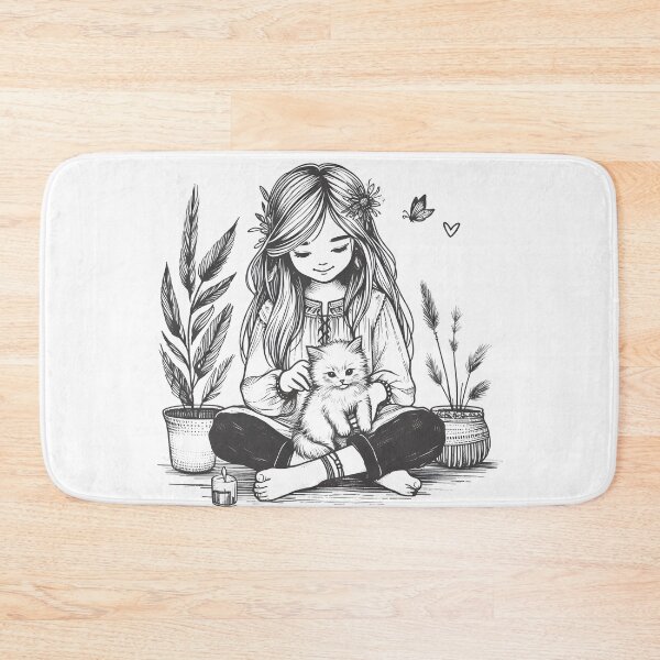 Item preview, Boho Girl and Cat Cottagecore Plants and Cute Kitten Cat Mama Cat Lover designed and sold by ShoniwDesigns.