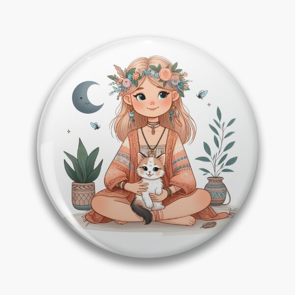 Item preview, Boho Girl and Cat Cottagecore Plants and Cute Kitten Cat Mama Cat Lover designed and sold by ShoniwDesigns.