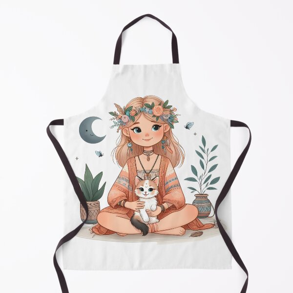 Item preview, Boho Girl and Cat Cottagecore Plants and Cute Kitten Cat Mama Cat Lover designed and sold by ShoniwDesigns.