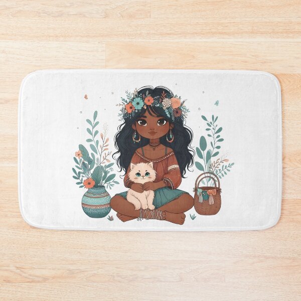 Item preview, Boho Girl and Cat Cottagecore Plants and Cute Kitten Cat Mama Cat Lover designed and sold by ShoniwDesigns.
