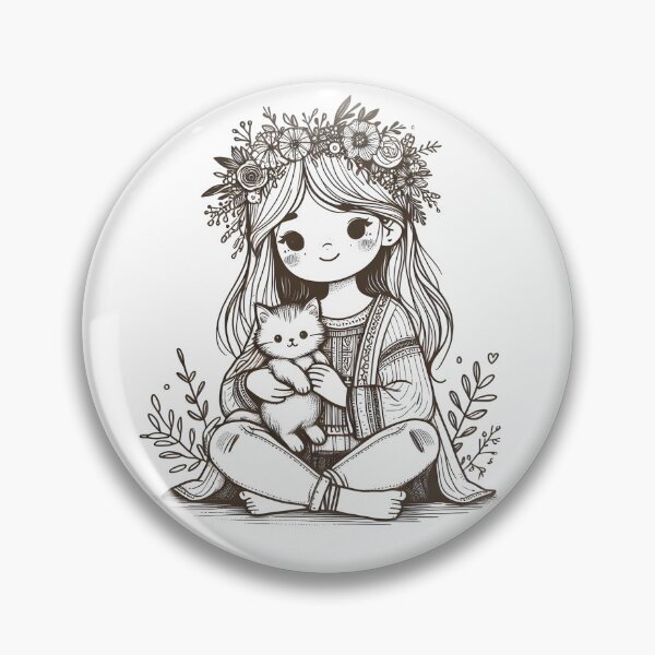 Item preview, Boho Girl and Cat Cottagecore Plants and Cute Kitten Cat Mama Cat Lover designed and sold by ShoniwDesigns.