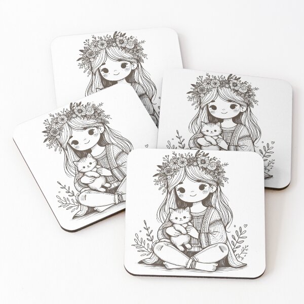 Item preview, Boho Girl and Cat Cottagecore Plants and Cute Kitten Cat Mama Cat Lover designed and sold by ShoniwDesigns.