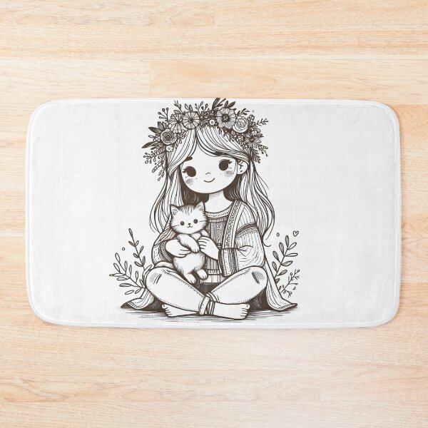 Item preview, Boho Girl and Cat Cottagecore Plants and Cute Kitten Cat Mama Cat Lover designed and sold by ShoniwDesigns.