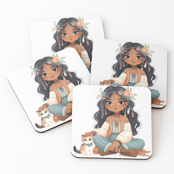 Item preview, Boho Girl and Cat Cottagecore Plants and Cute Kitten Cat Mama Cat Lover designed and sold by ShoniwDesigns.