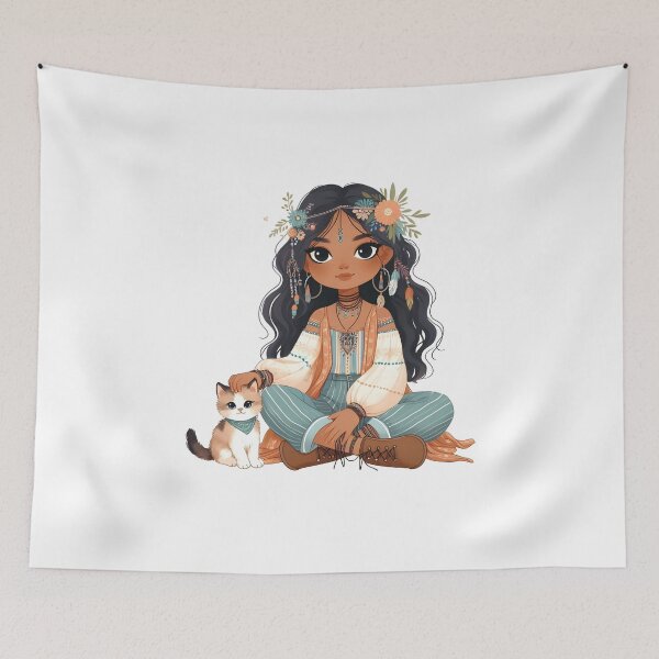 Item preview, Boho Girl and Cat Cottagecore Plants and Cute Kitten Cat Mama Cat Lover designed and sold by ShoniwDesigns.