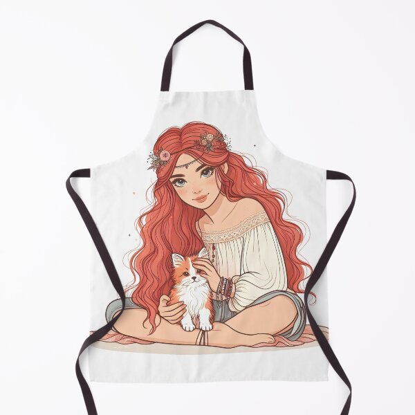 Item preview, Boho Girl and Cat Cottagecore Plants and Cute Kitten Cat Mama Cat Lover Redhead Red Hair Ginger designed and sold by ShoniwDesigns.