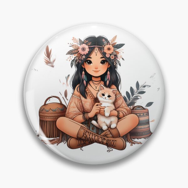 Item preview, Boho Girl and Cat Cottagecore Plants and Cute Kitten Cat Mama Cat Lover  designed and sold by ShoniwDesigns.