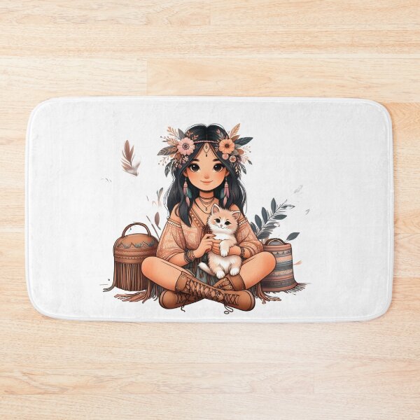 Item preview, Boho Girl and Cat Cottagecore Plants and Cute Kitten Cat Mama Cat Lover  designed and sold by ShoniwDesigns.