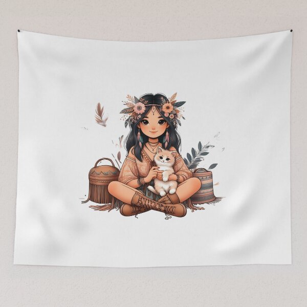 Item preview, Boho Girl and Cat Cottagecore Plants and Cute Kitten Cat Mama Cat Lover  designed and sold by ShoniwDesigns.