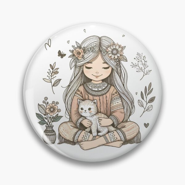 Item preview, Boho Girl and Cat Cottagecore Plants and Cute Kitten Cat Mama Cat Lover  designed and sold by ShoniwDesigns.