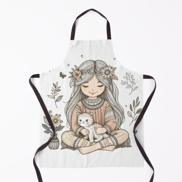 Item preview, Boho Girl and Cat Cottagecore Plants and Cute Kitten Cat Mama Cat Lover  designed and sold by ShoniwDesigns.