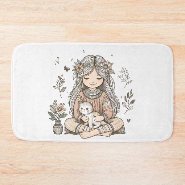 Item preview, Boho Girl and Cat Cottagecore Plants and Cute Kitten Cat Mama Cat Lover  designed and sold by ShoniwDesigns.