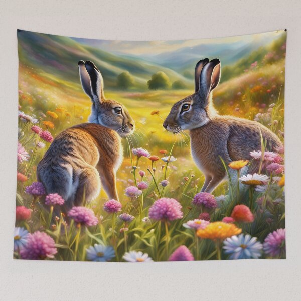 Item preview, Hares prepare to box in a wildflower meadow! designed and sold by Zen-Hues.